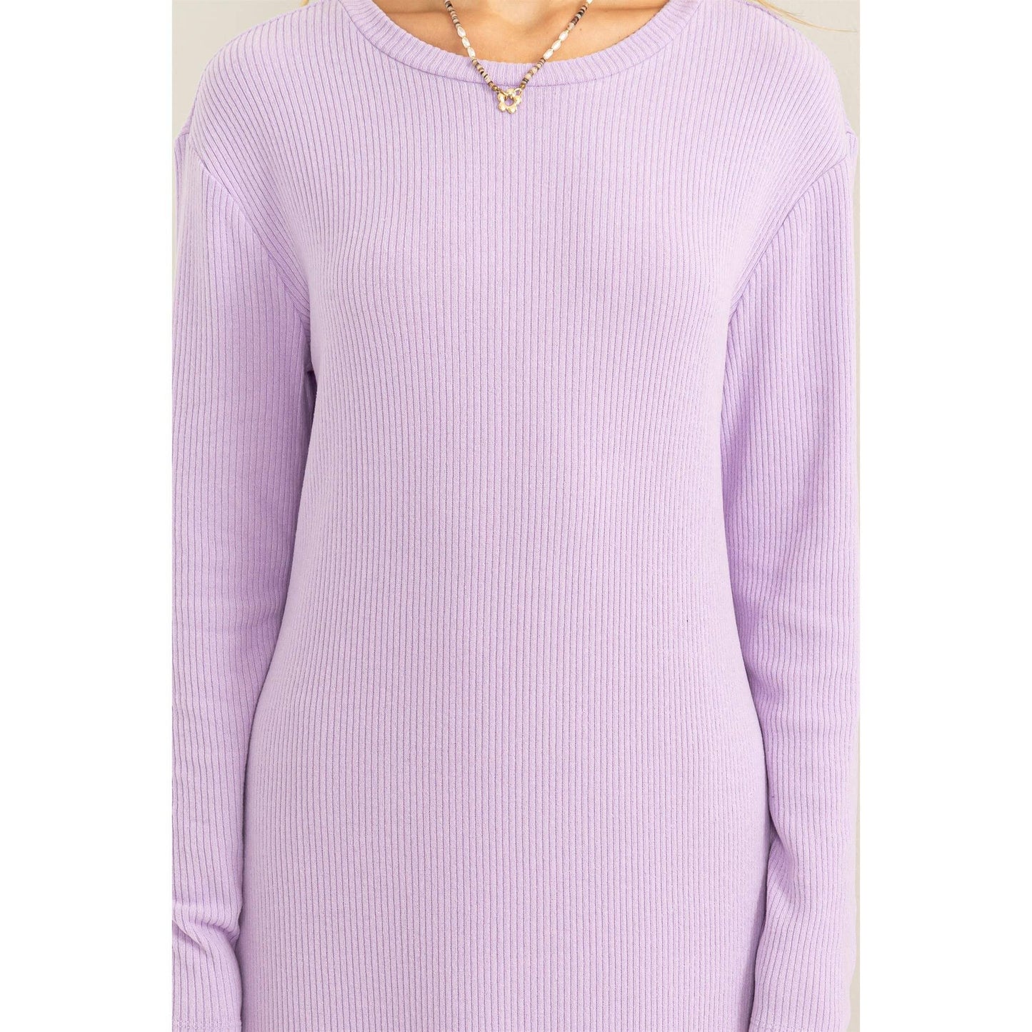 Lavender Ribbed Long Sleeve Midi Dress