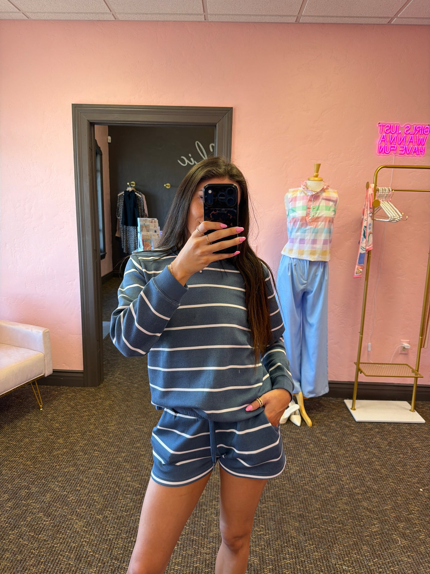 Blue Jean & Ivory Stripe Cloud Crewneck
