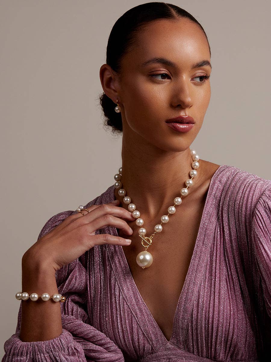 Pearl Beaded Collar Necklace with Tube Spacers