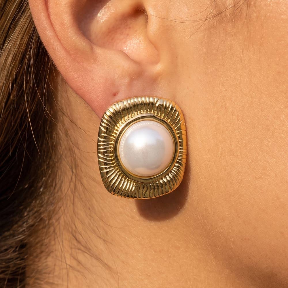 Gold Dipped Pearl Statement Stud Earrings