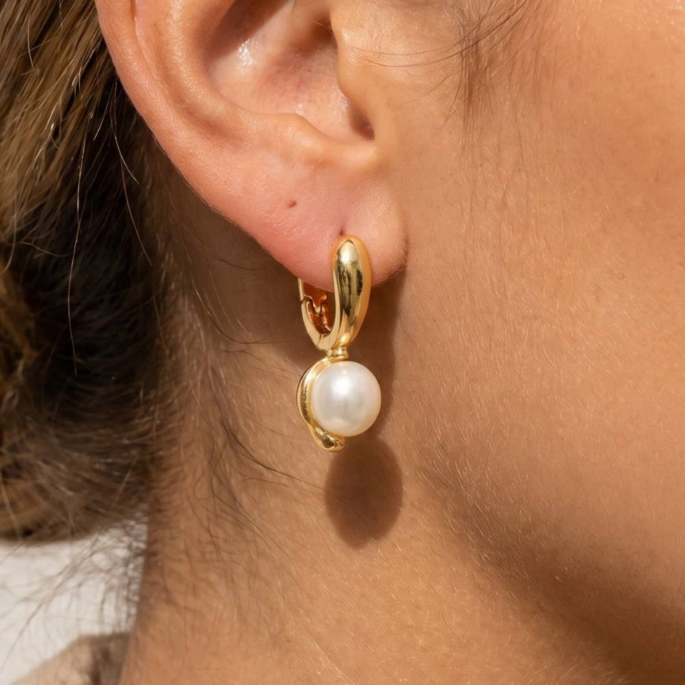 Mini Pearl Drop Huggie Earrings