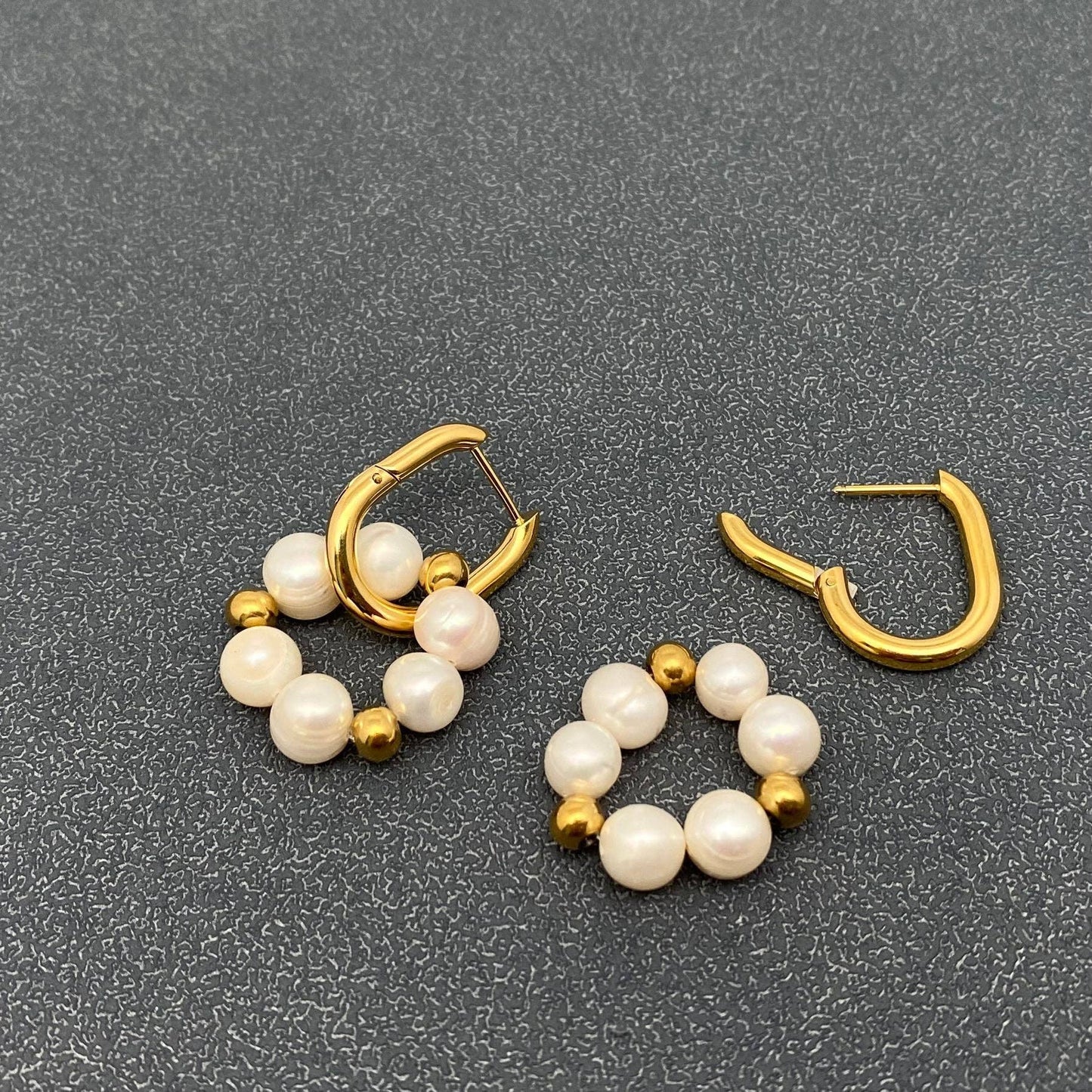 Pearl Charm 18K Gold Plated Steel Huggie Earrings