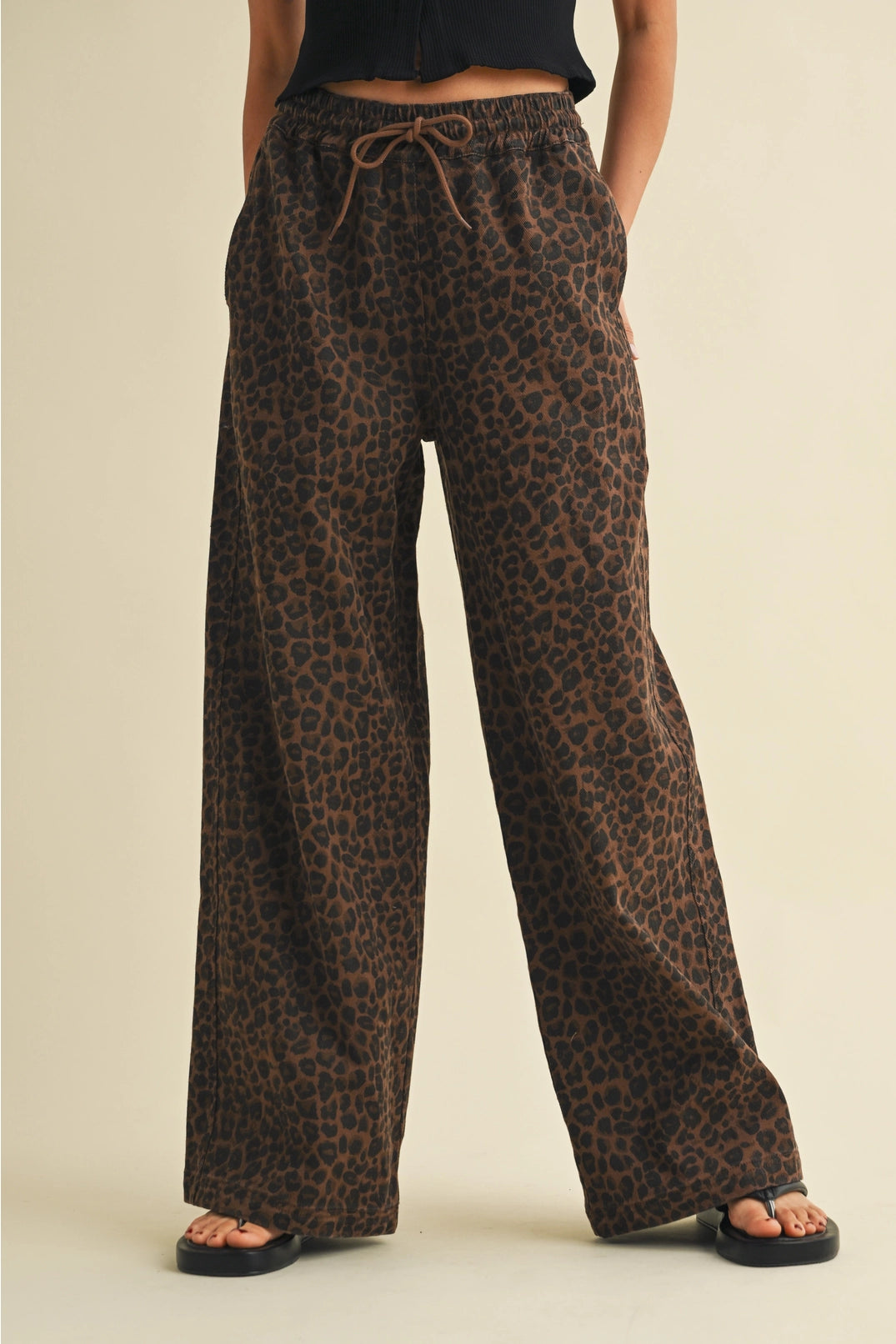 Leopard Print Wide Denim Pants