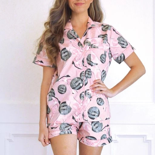 Disco Party Pj Set with Shorts & Short Sleeve Top
