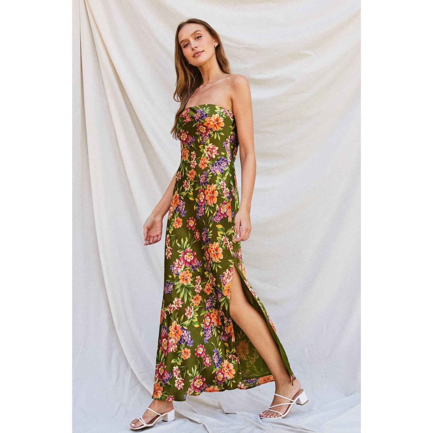 Garden Party Strapless Bias Cut Maxi Dress