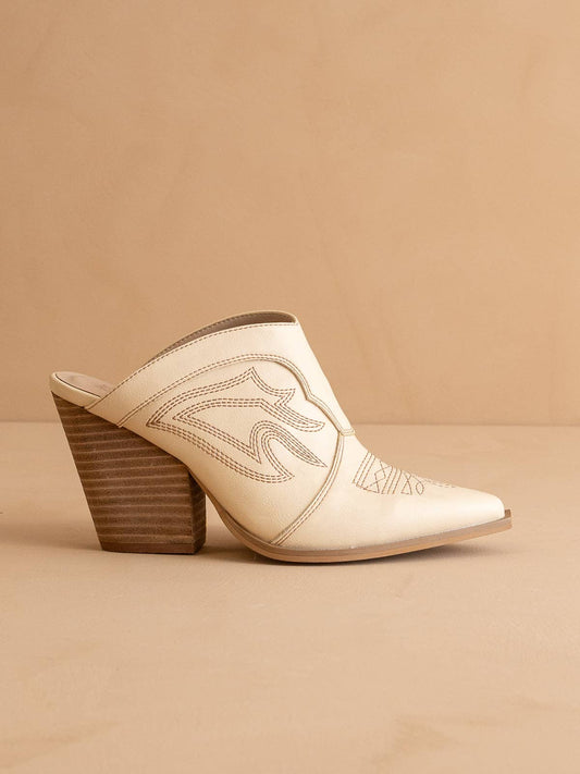 The Kiara Off White Western Heeled Mule
