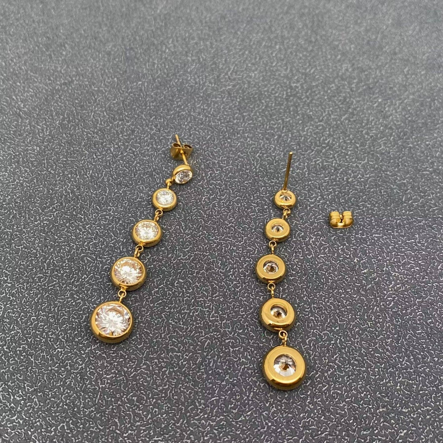Zircon Linked Fringe 18K Golden S.Steel Post Earrings