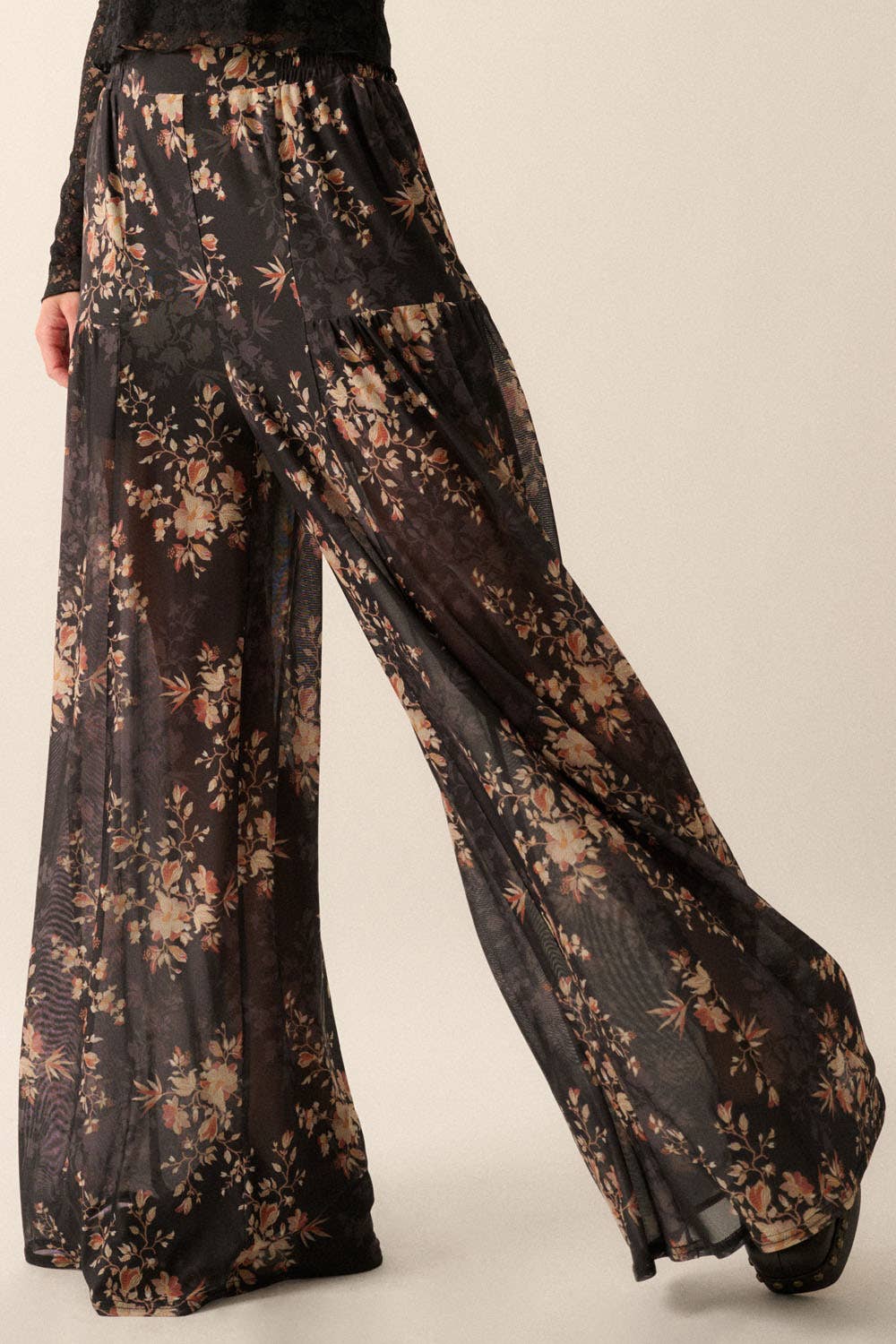 Sloan Floral Mesh Wide-Leg Pants