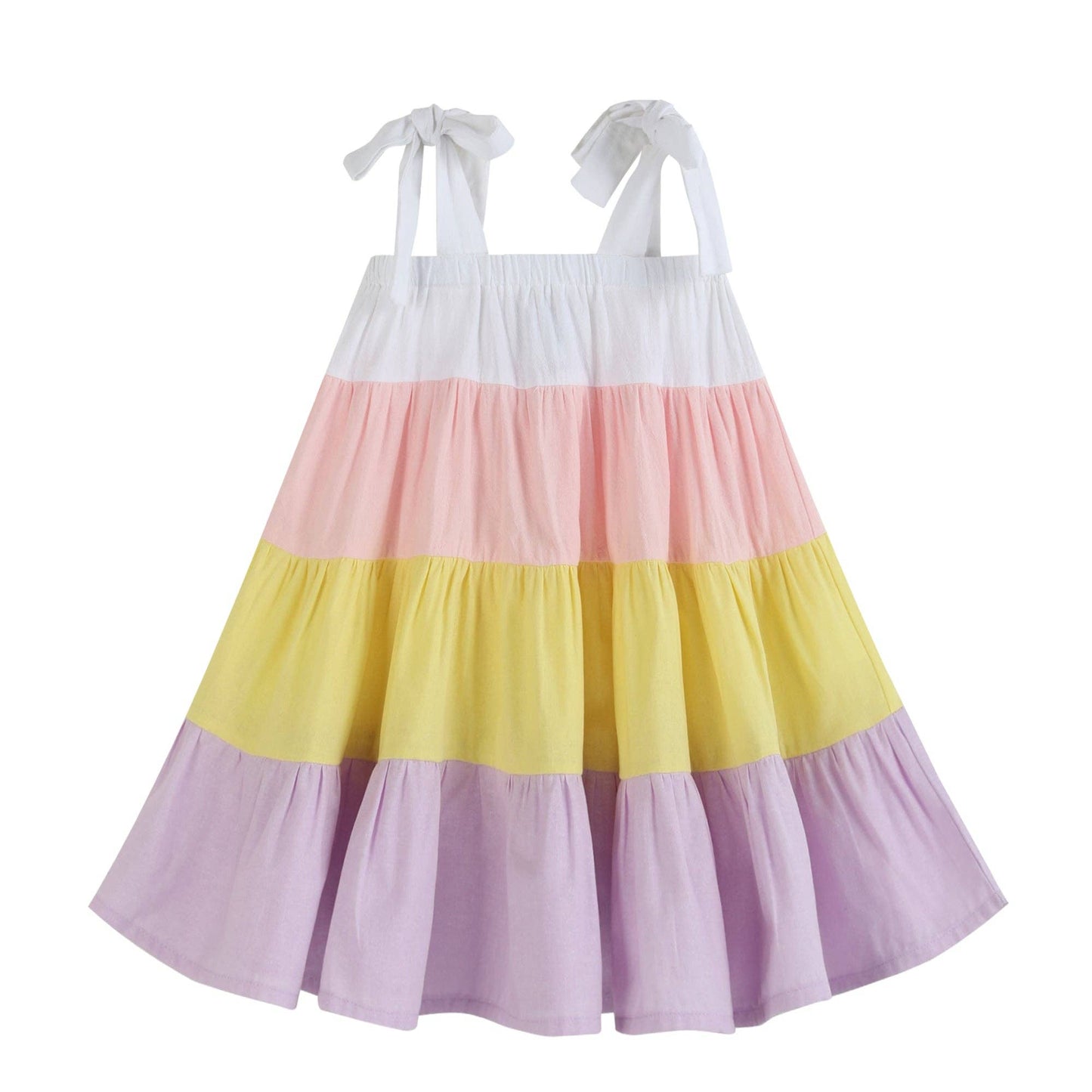 Pink & Pastel Yellow Big-Bow Ruffle Shift Dress