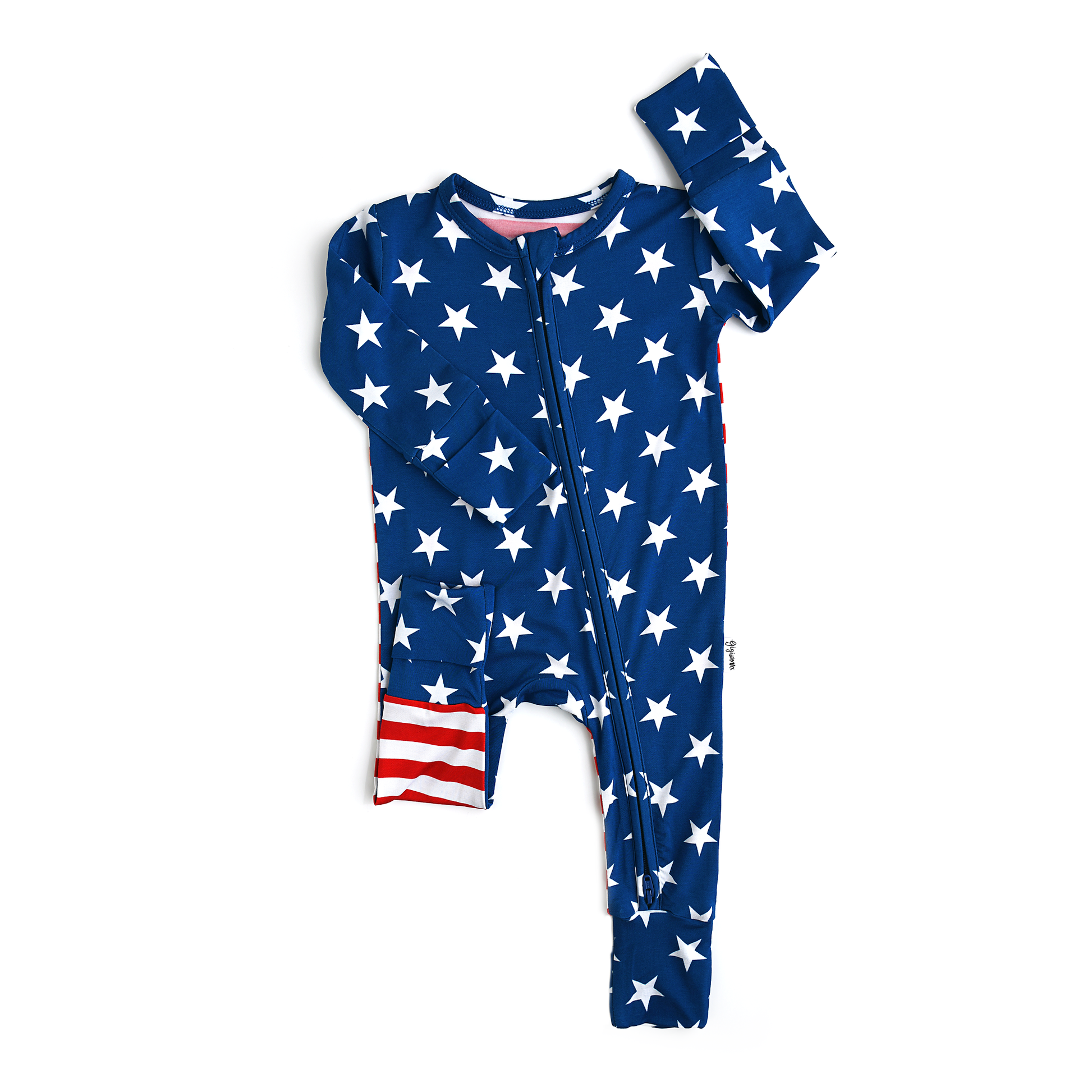 a baby's pajamas with an american flag on it