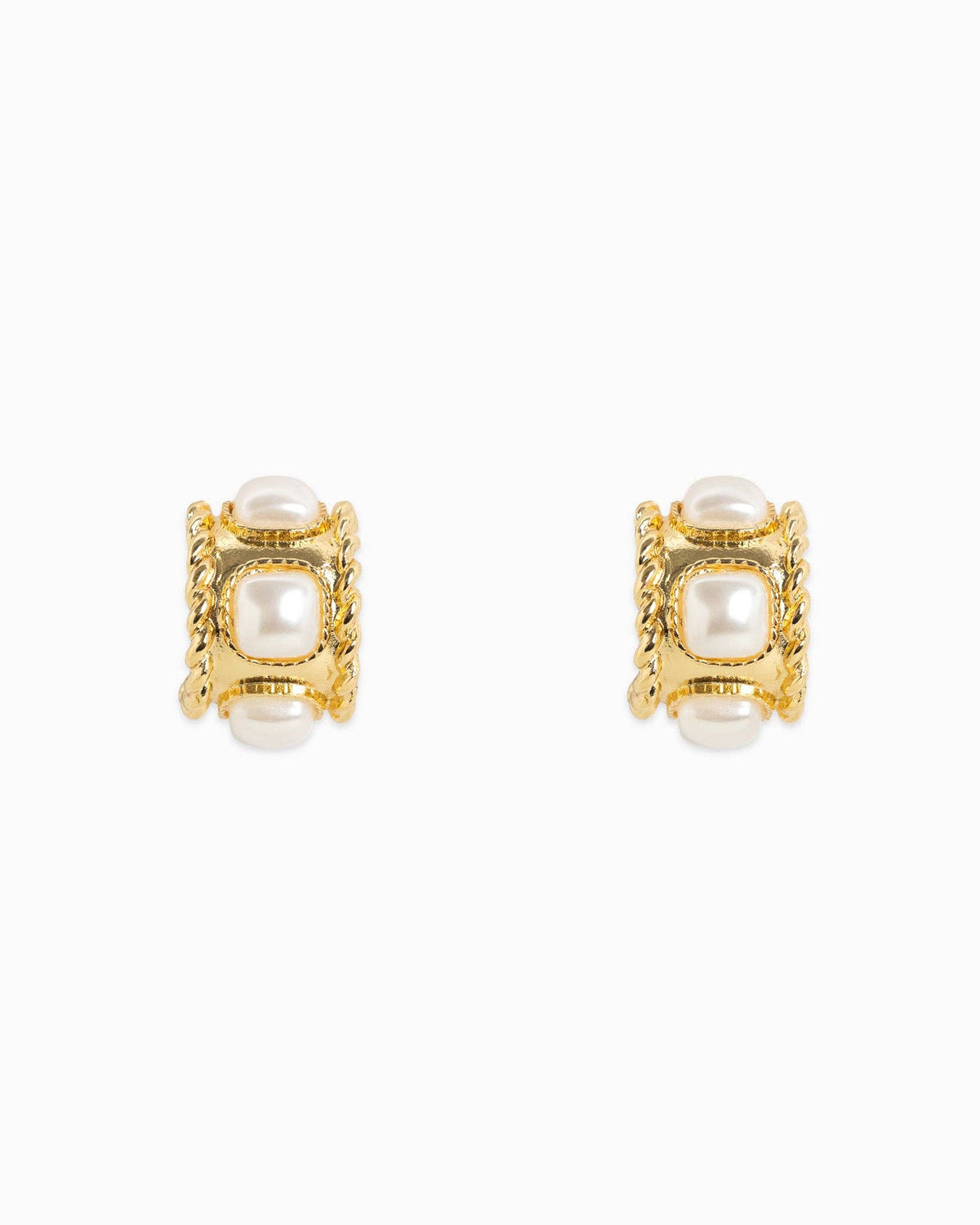 Rope Textured Square Pearl Hoop Earring