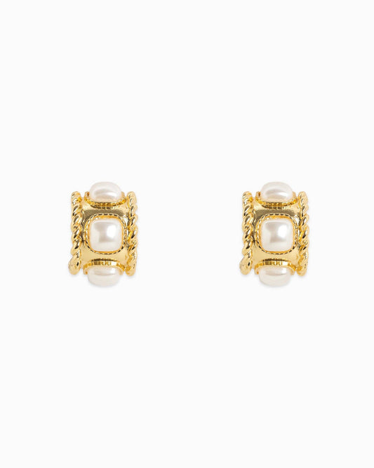 Rope Textured Square Pearl Hoop Earring