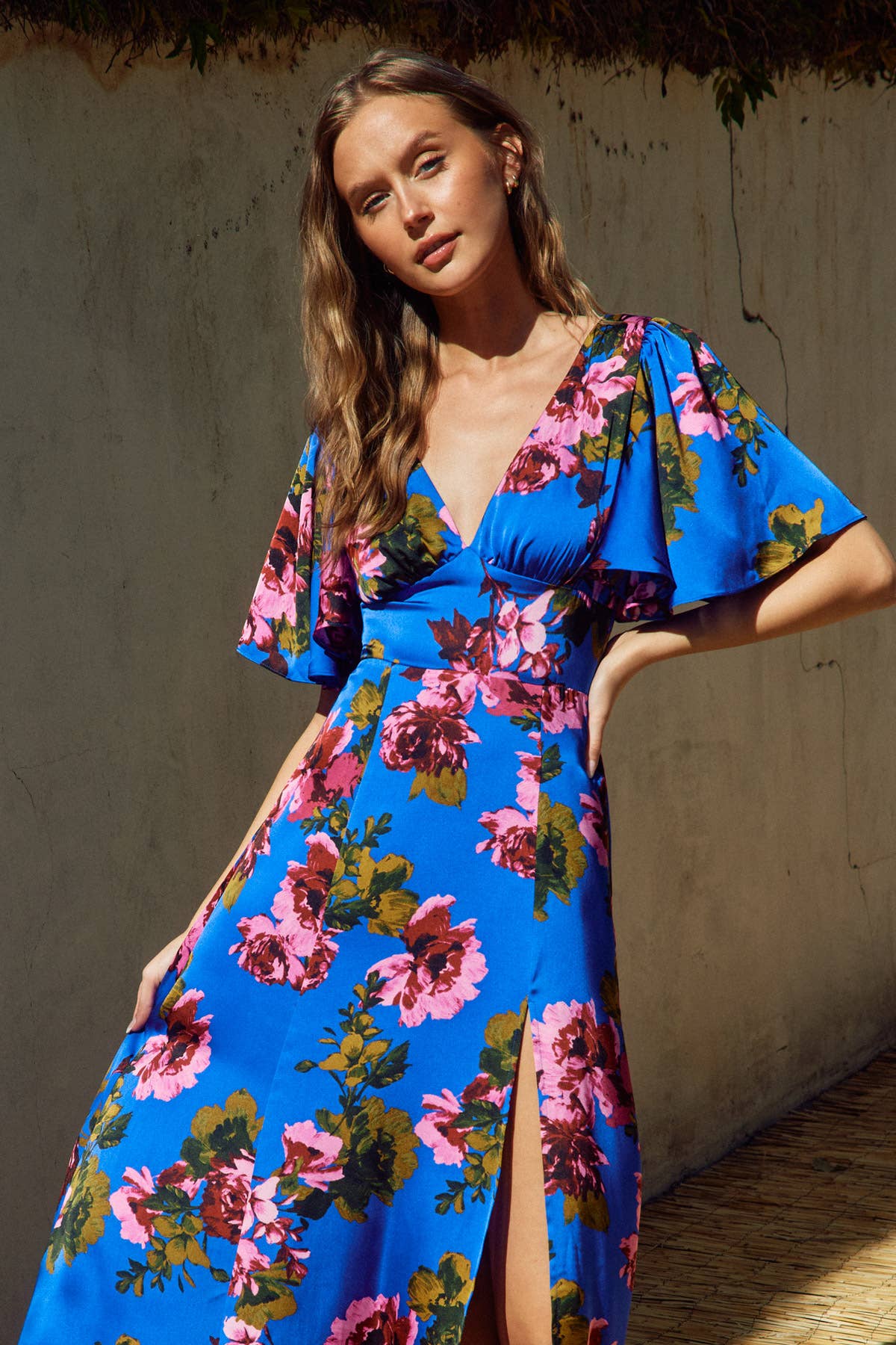 Mesmerizing Essence Flutter Sleeve Plunging Maxi Dress