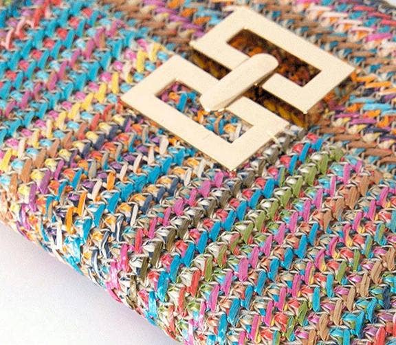 Beach Straw Clutch Purse Chain Shoulder Raffia Bag