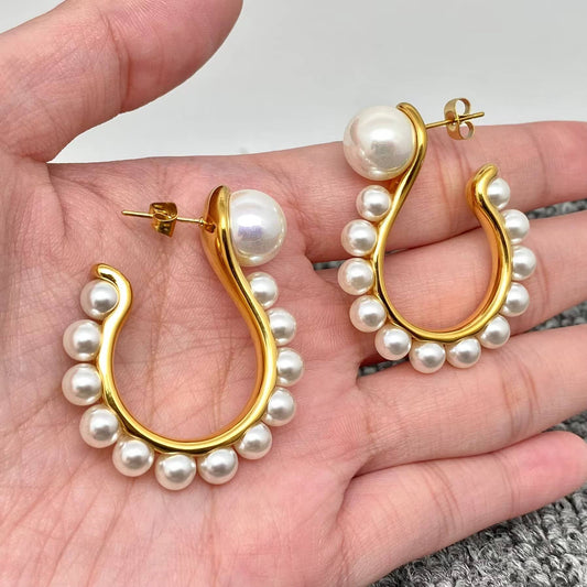 Pearl Hook Shape 18K Gold Plated Post Earrings