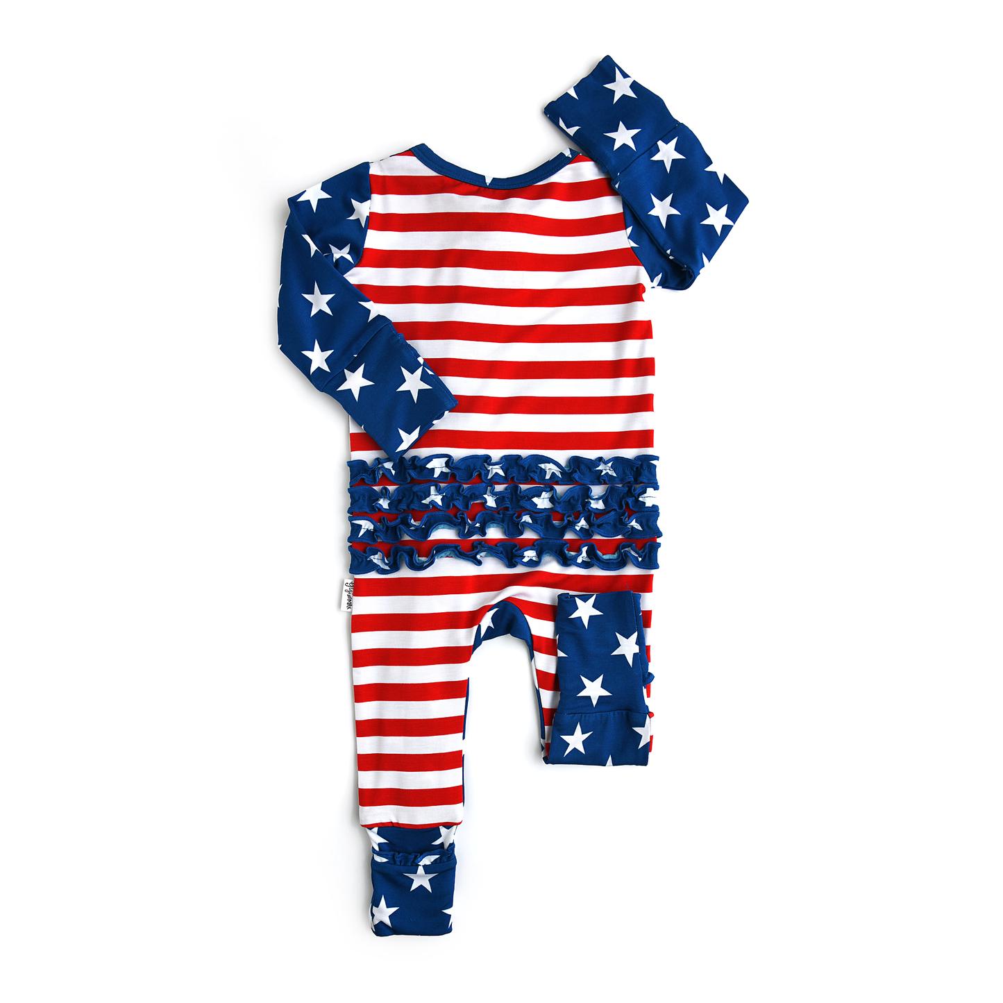 a red, white, and blue baby's romper with stars on it