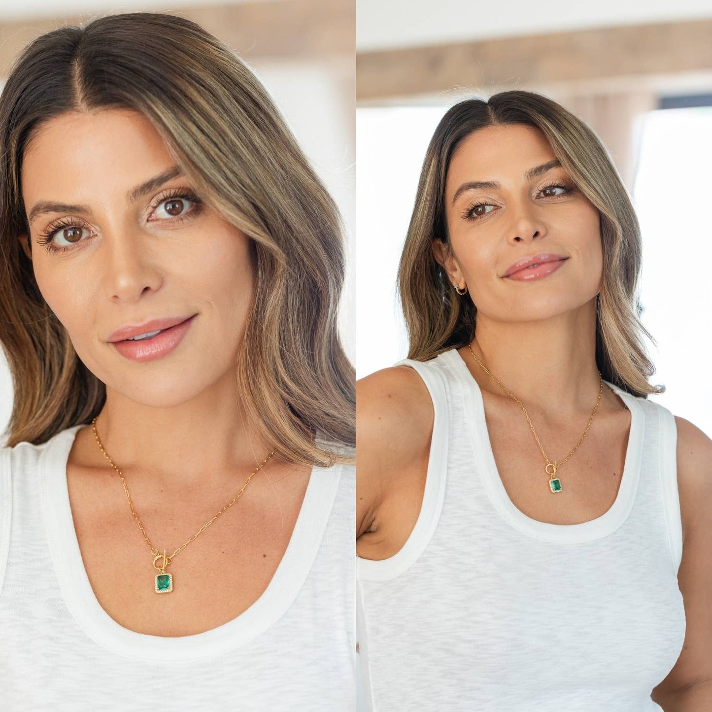 Emerald Elegant Pendant Toggle Necklace