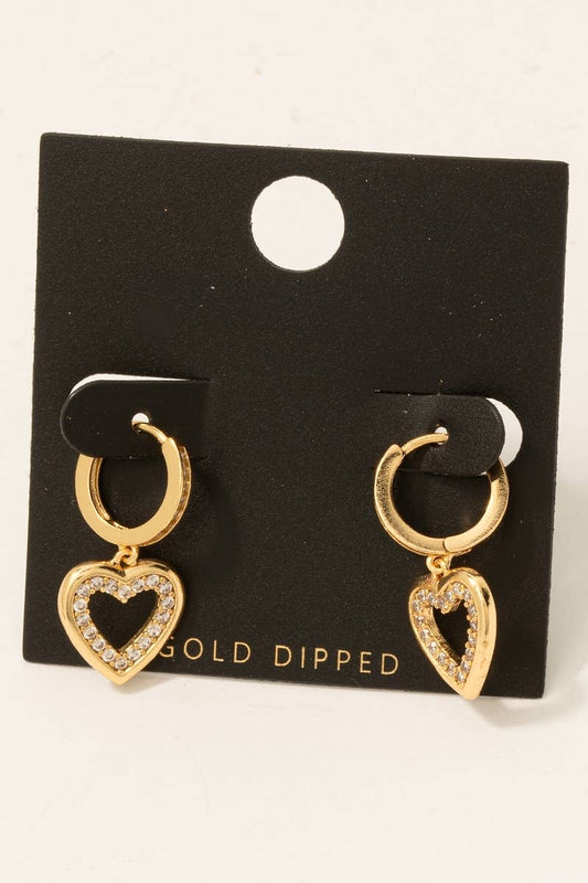 Gold Dipped Heart Charm Hoop Earrings