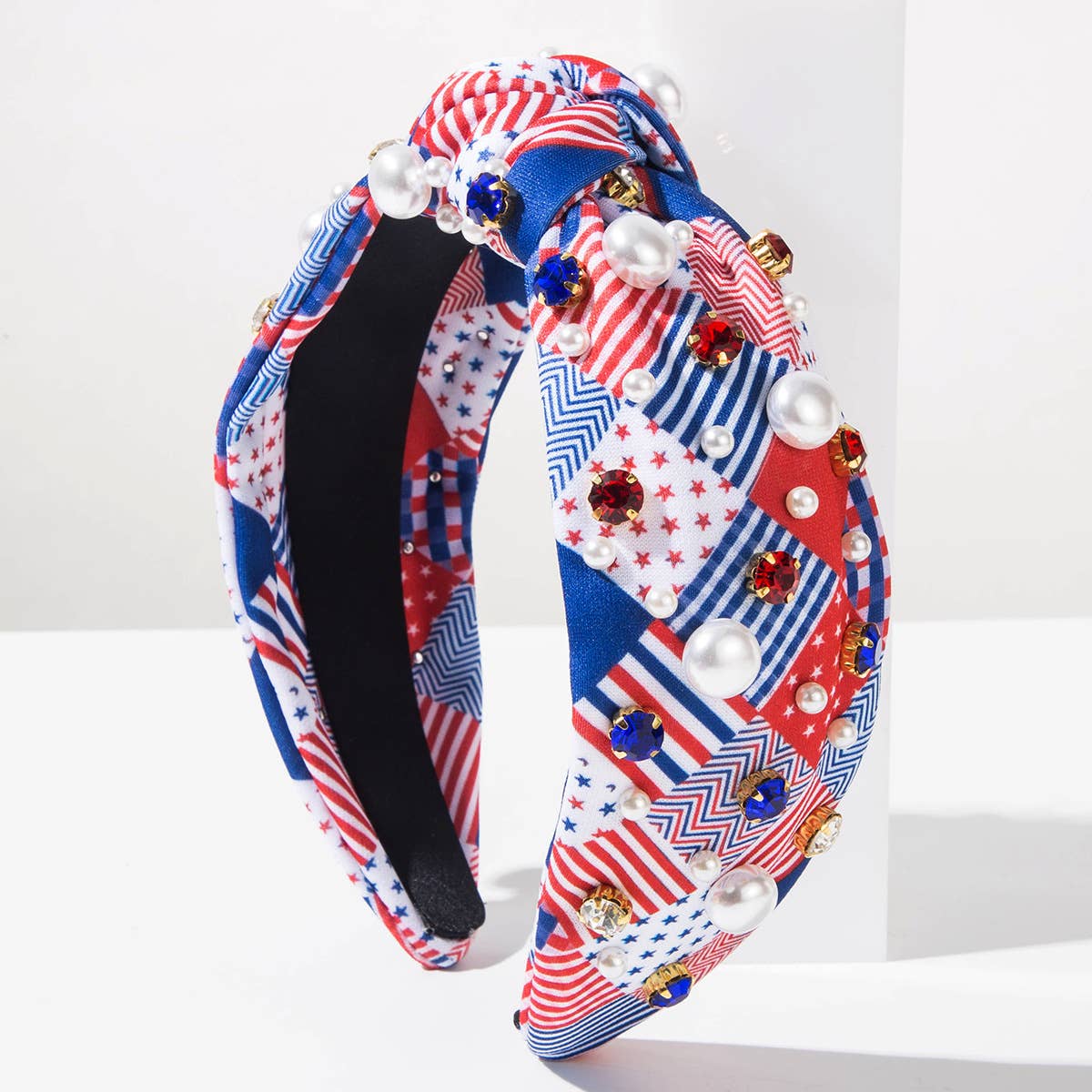 American Flag Pearl Rhinestone Knotted Headband