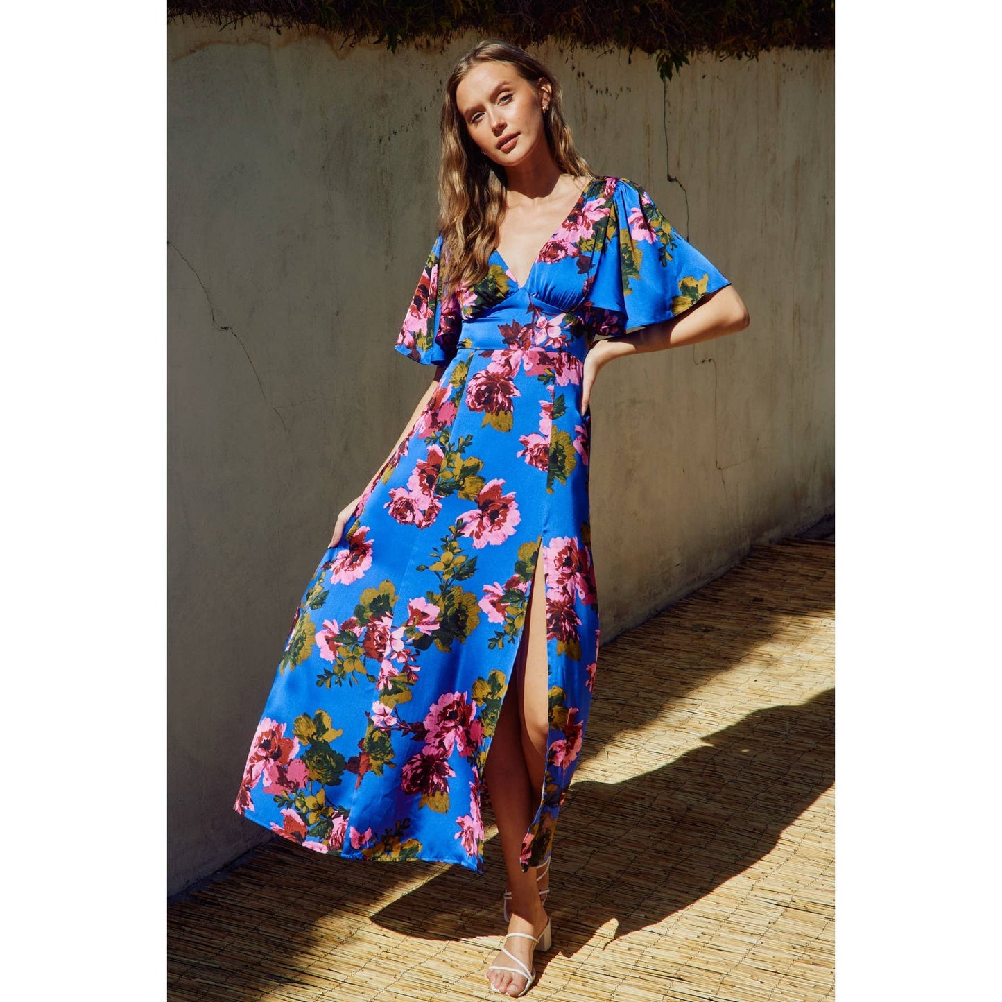 Mesmerizing Essence Flutter Sleeve Plunging Maxi Dress