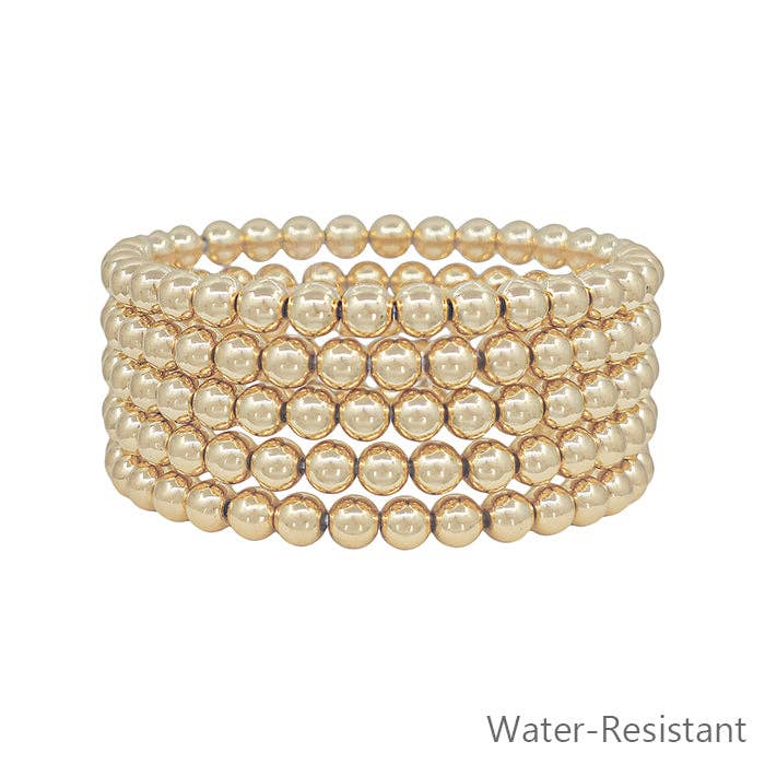 Water Resistant Gold Beaded Set of 5 Stretch Bracelets