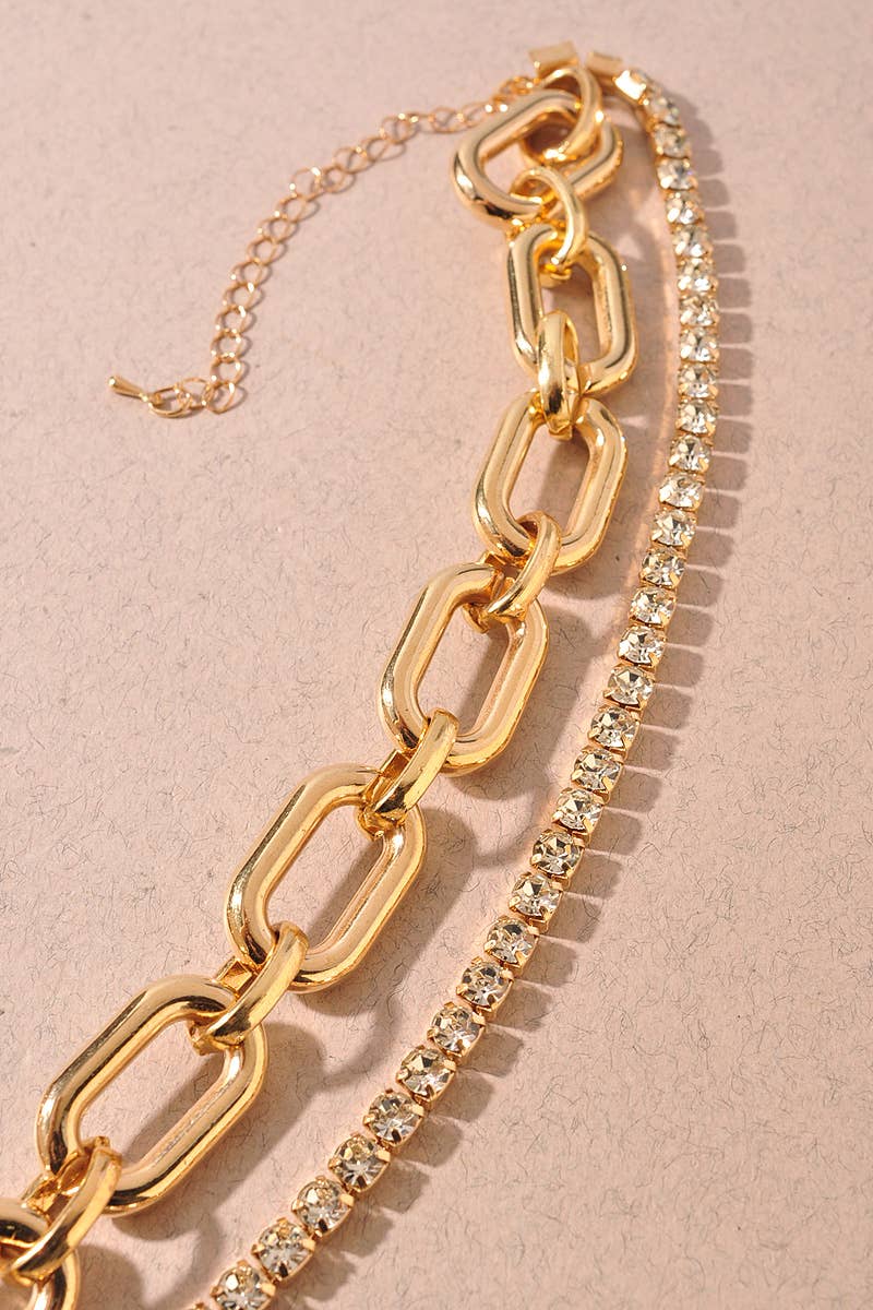 Paperclip Chain & Rhinestone Statement Necklace