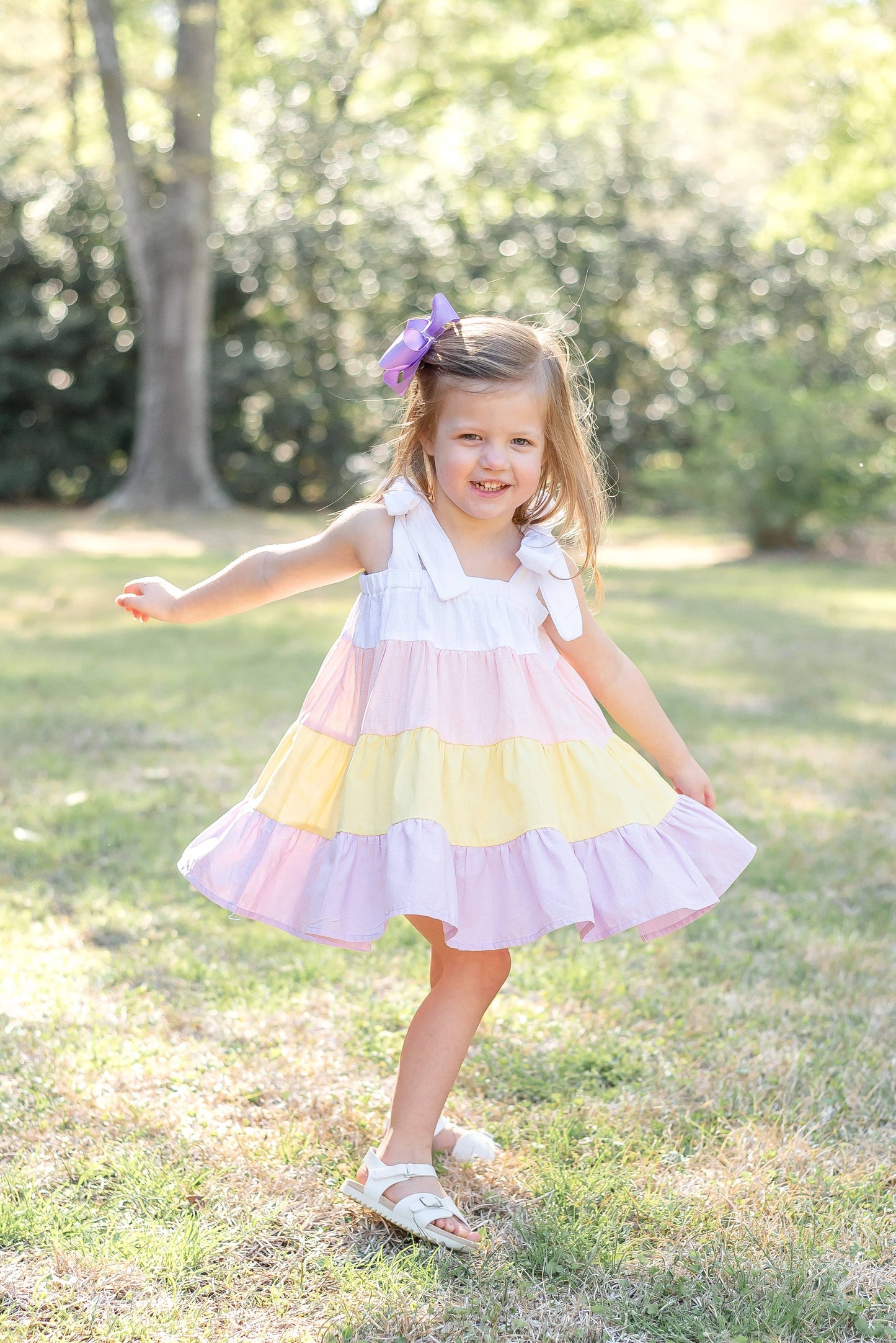 Pink & Pastel Yellow Big-Bow Ruffle Shift Dress