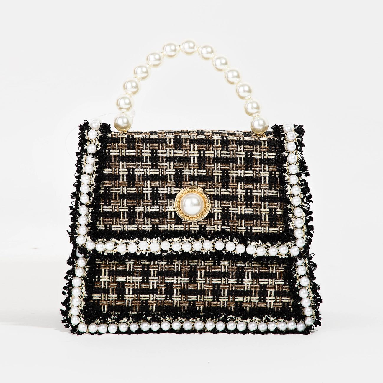 Pearly Studded Woven Handbag