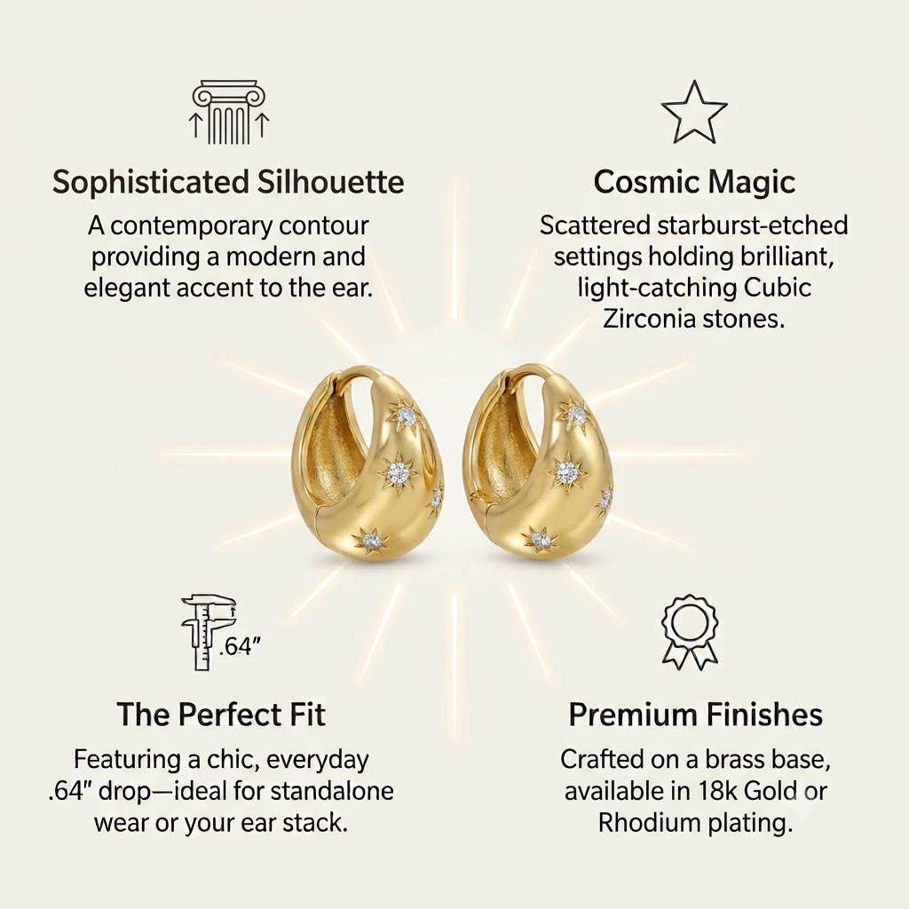 Celestial Starburst Puffed Huggie Hoops