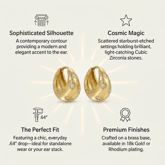 Celestial Starburst Puffed Huggie Hoops