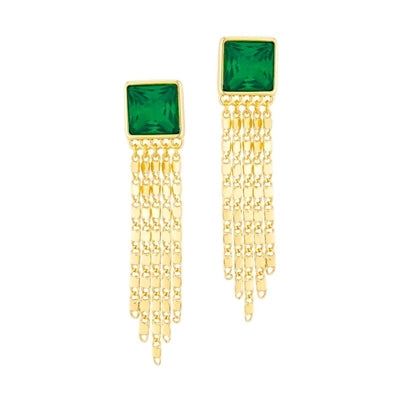 Green & Gold Chain Tassel Earrings
