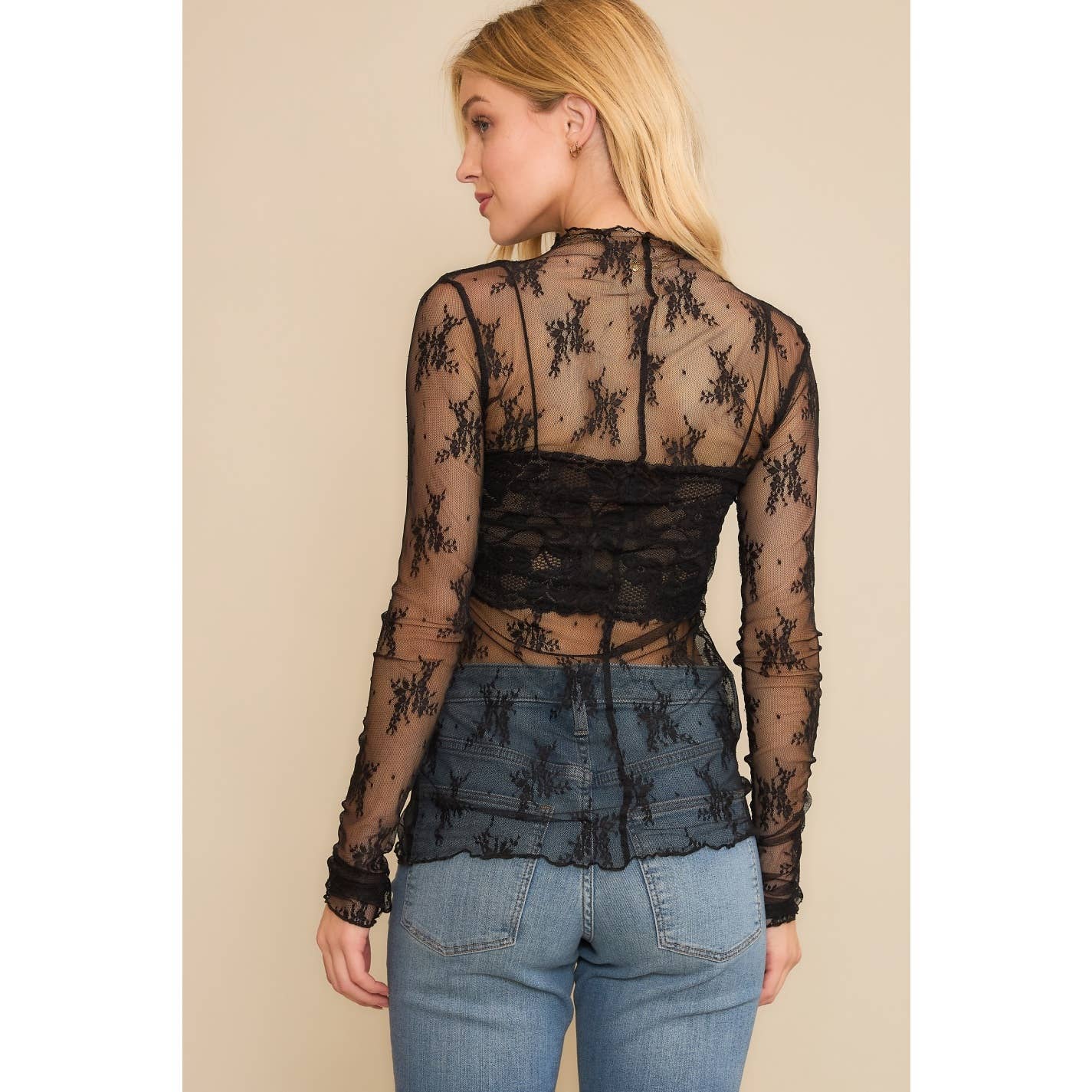 Mesh Lace High Neck Top