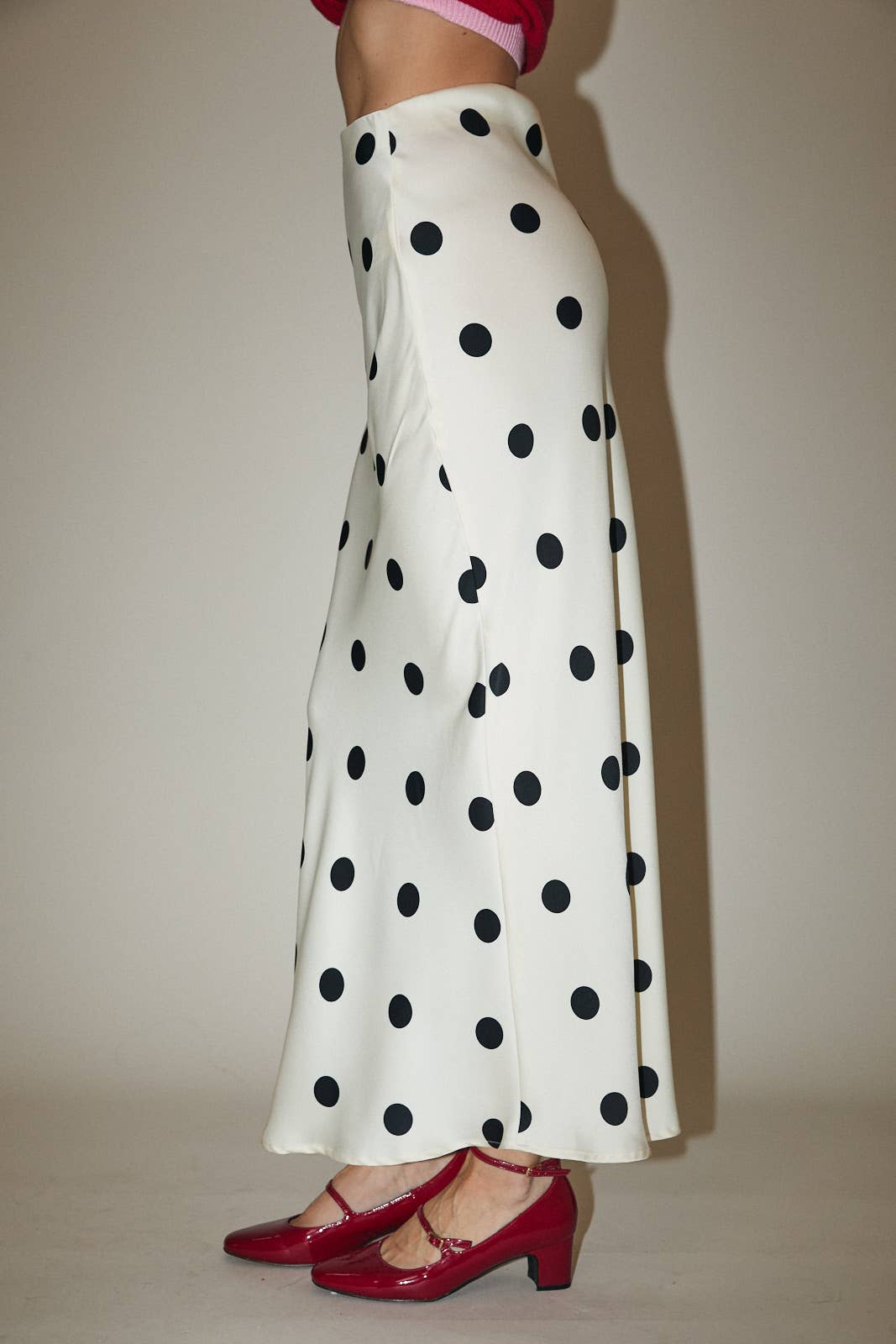 Polka Dot Satin Midi Skirt