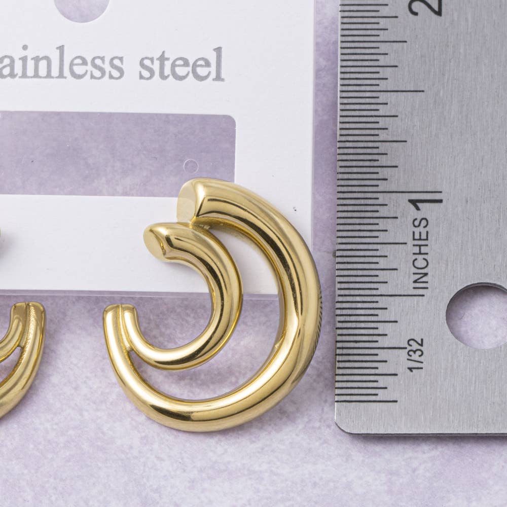 Stainless Steel Chunky Swirl Crescent Hoop Earrings