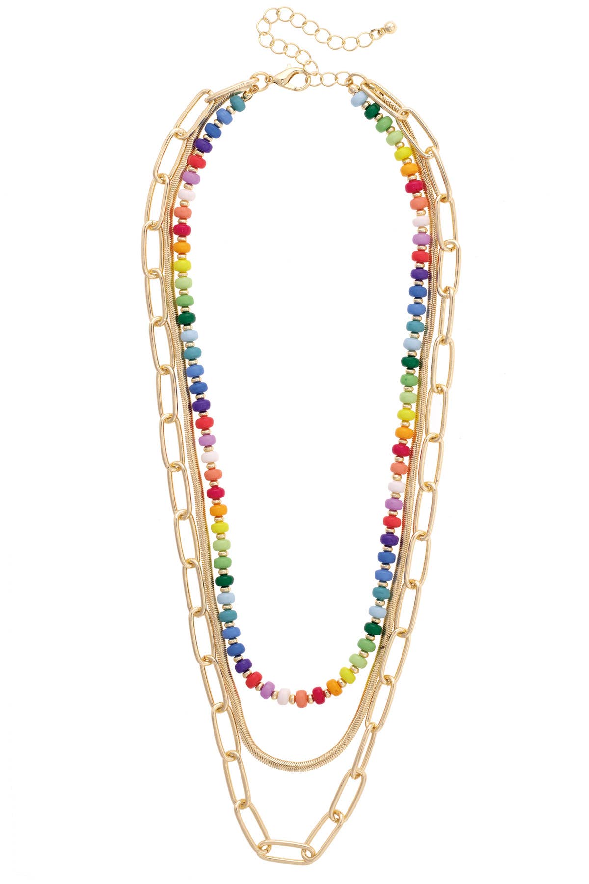 Sunday Rainbow Beaded 3-Row Layered Necklace in Multi