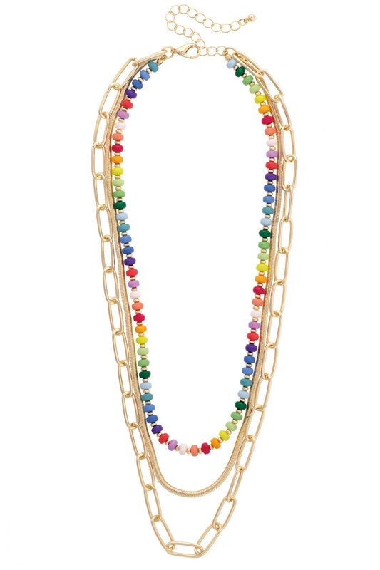 Sunday Rainbow Beaded 3-Row Layered Necklace in Multi