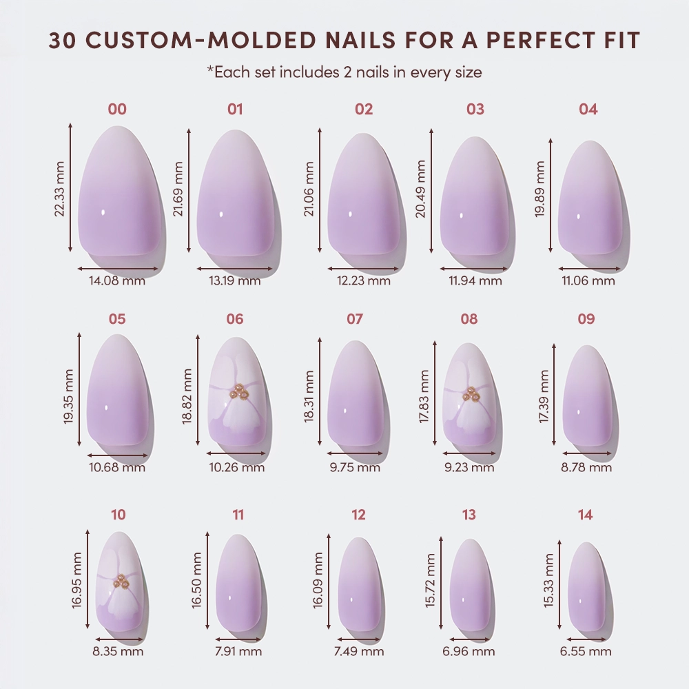 Glamnetic Lilac Reef Press-On Nails | Short Almond Purple Floral Nail