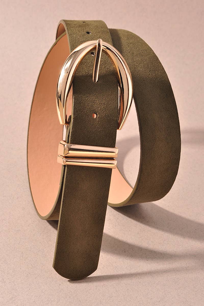Microsuede Point Oval Buckle Double Loop Belts