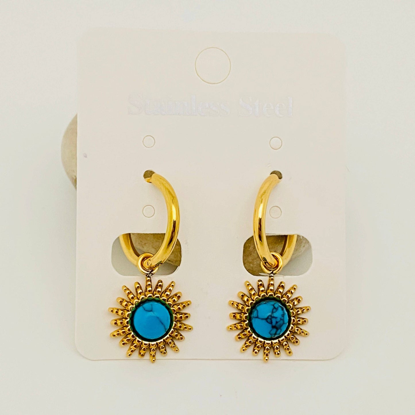 18K Gold-plated Stainless Steel Turquoise Huggie Earring