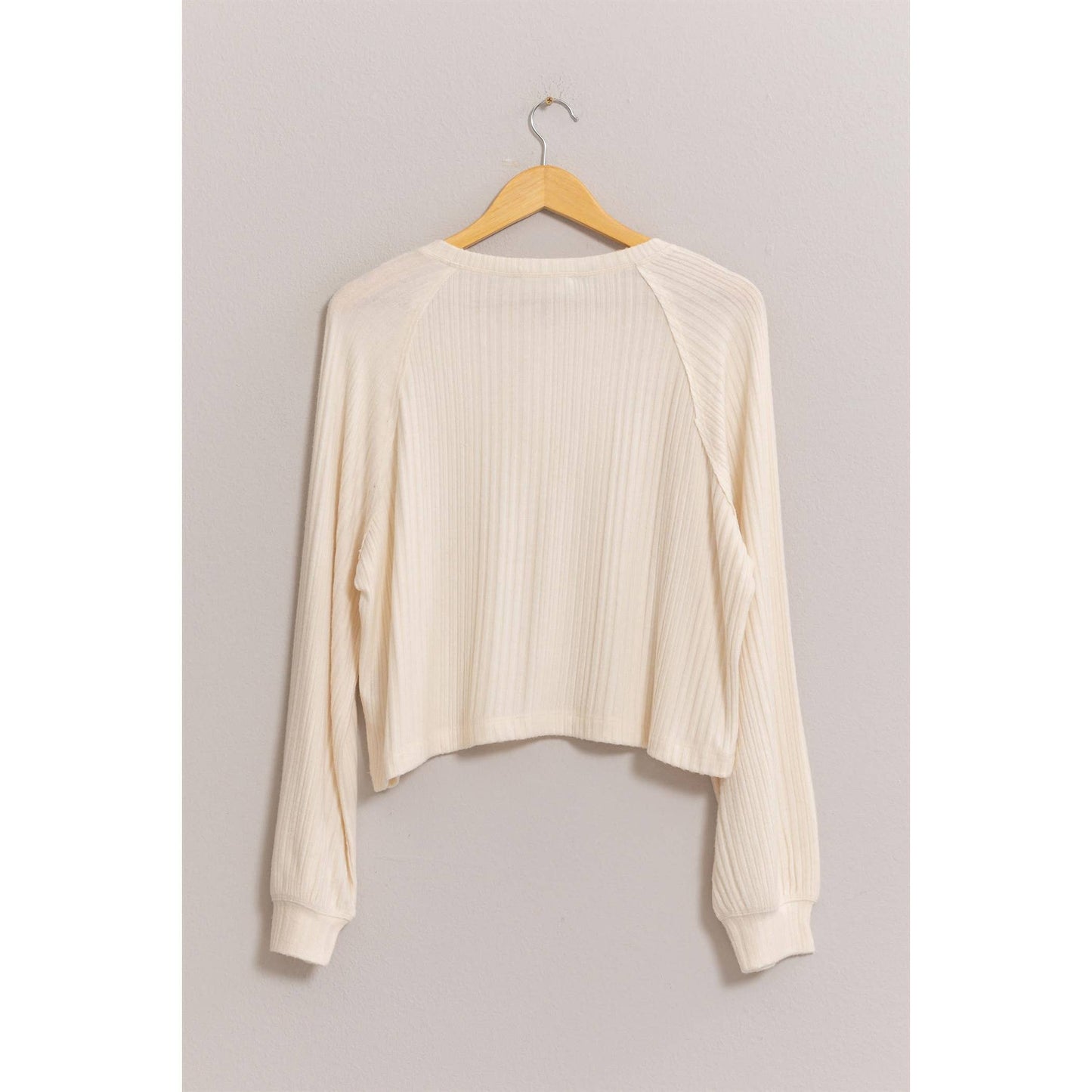 Cream Ribbed Oversized Henley Top