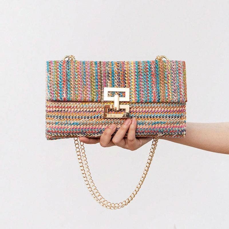 Beach Straw Clutch Purse Chain Shoulder Raffia Bag