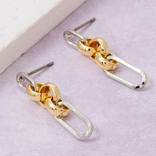 Gold Dipped Two Tone Chain Dangle Earrings