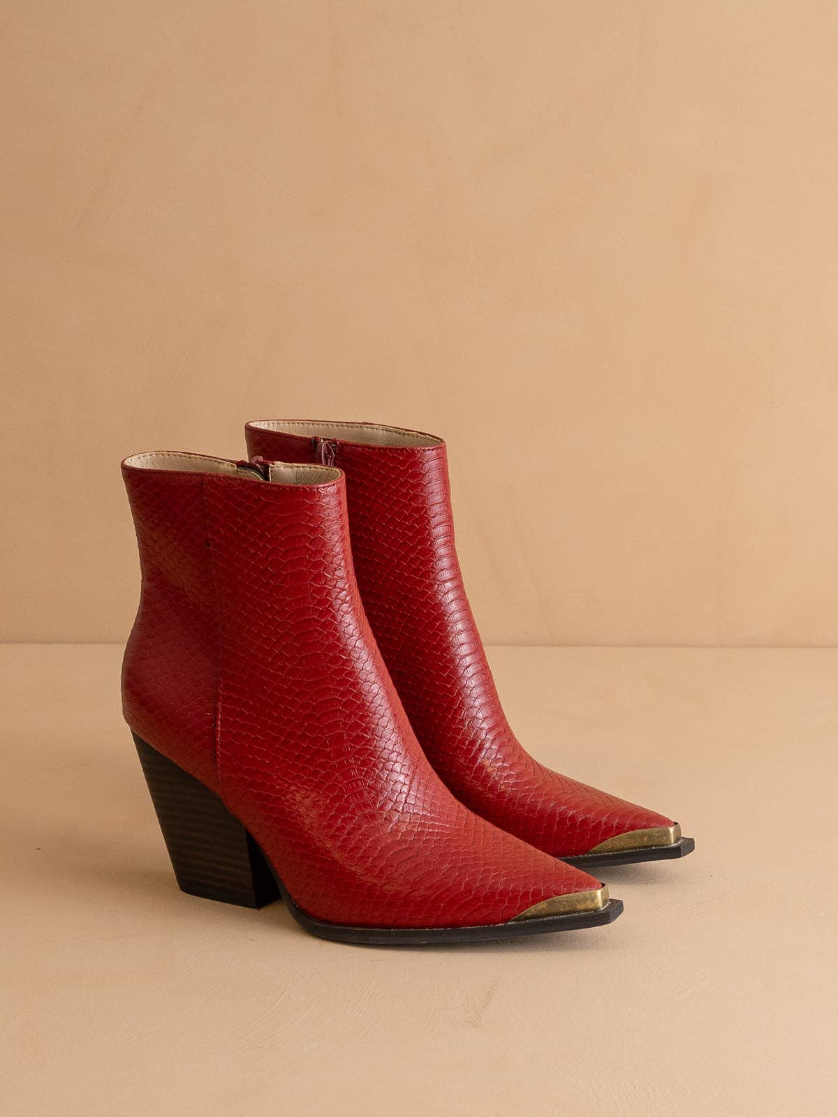 The Frankie Red Pointed Toe Cap Bootie
