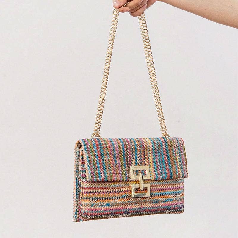 Beach Straw Clutch Purse Chain Shoulder Raffia Bag