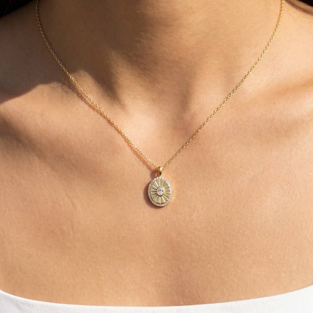 Gold Dipped Intricate Cz Halo Oval Pendant Necklace