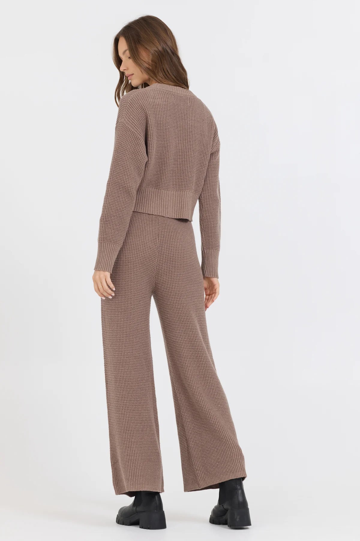 Heather Brown Waffle Knit Flared Pant