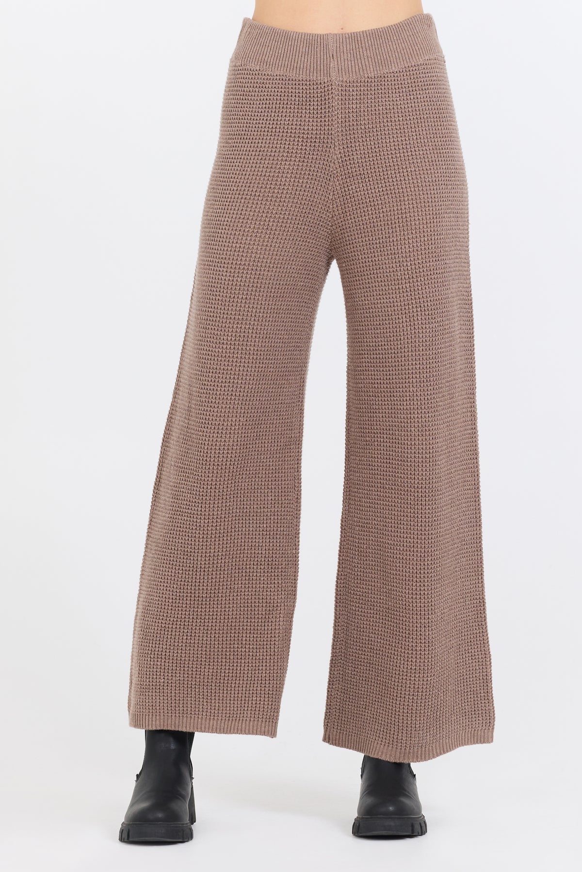 Heather Brown Waffle Knit Flared Pant