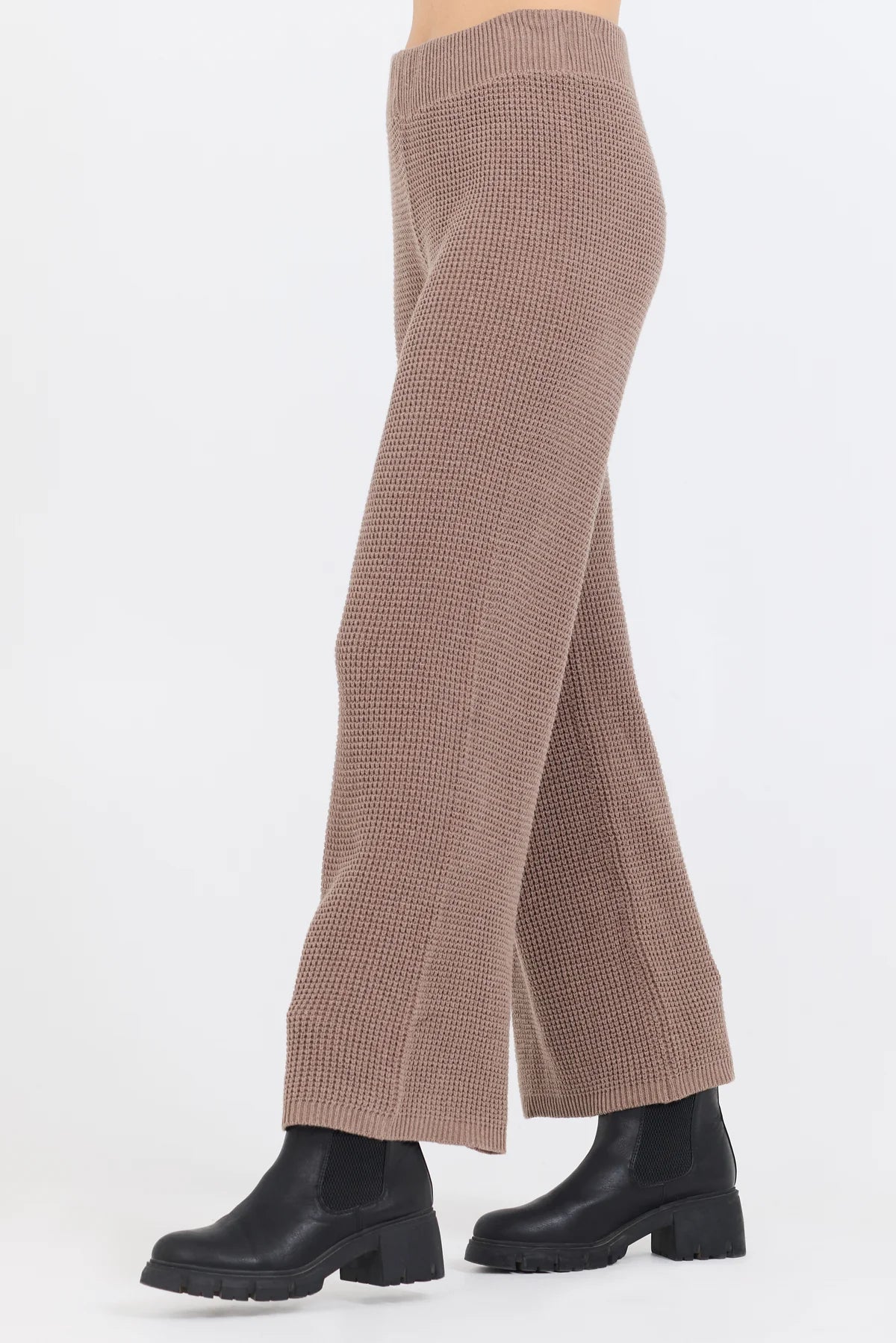 Heather Brown Waffle Knit Flared Pant