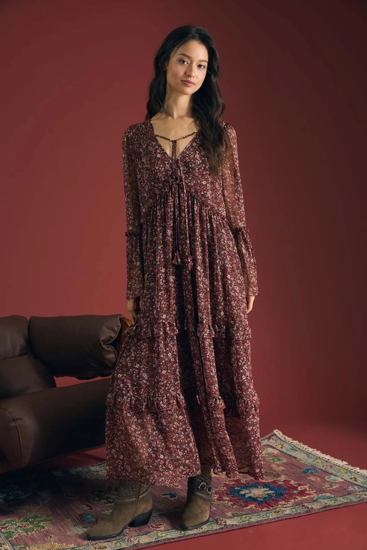Brianna Floral Organza Midi Dress