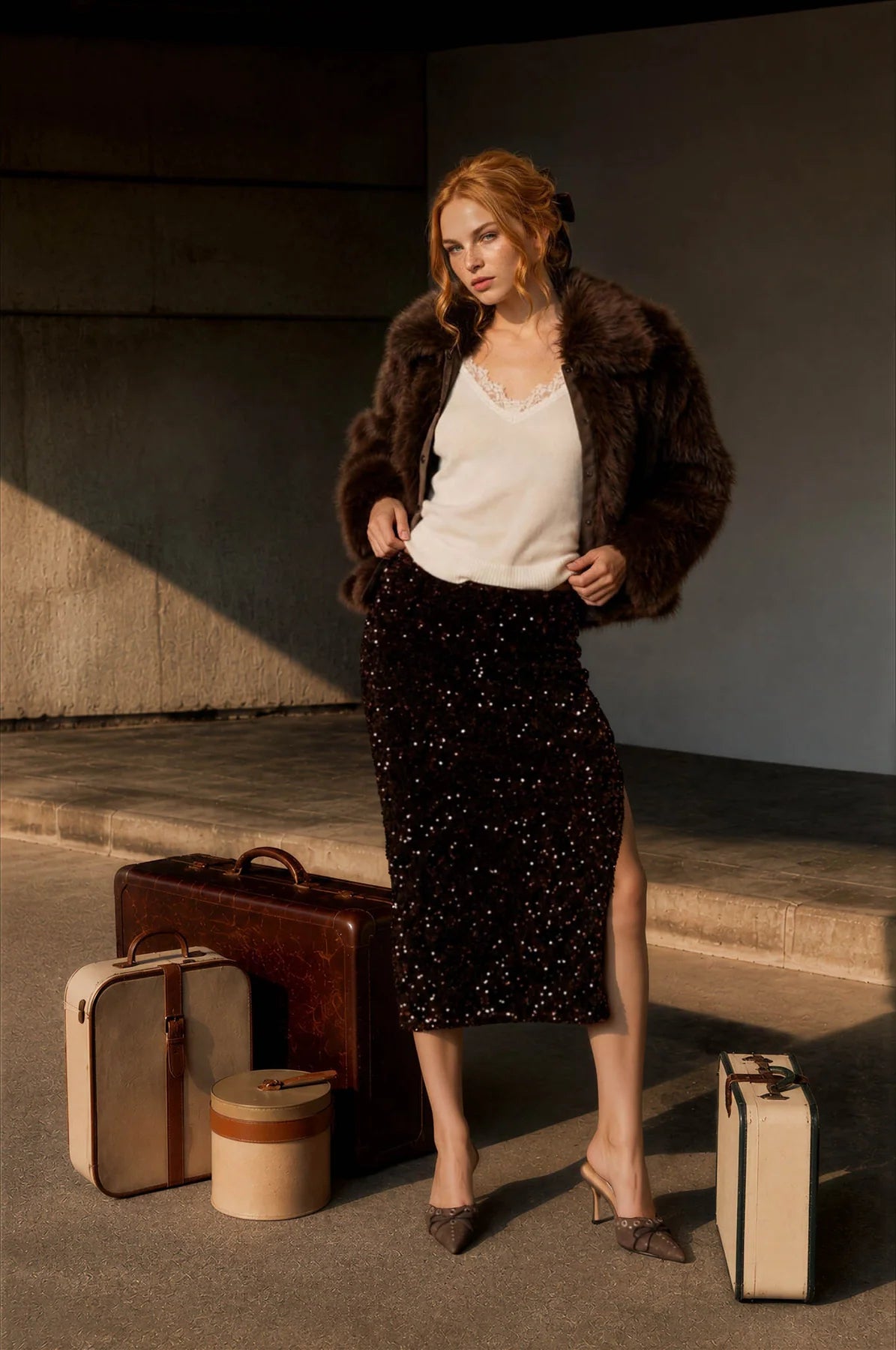 Chocolate Sequin Midi Skirt